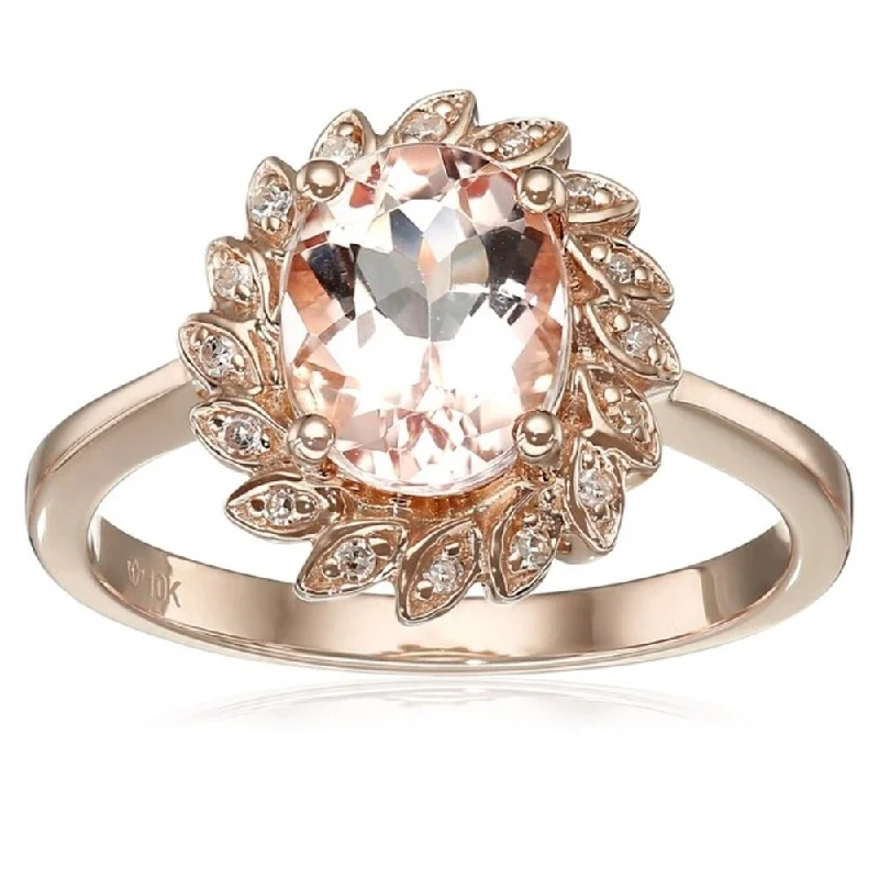 10KT Rose Gold 1.9ctw Morganite & 0.07ctw Diamond Ring SZ 7 - Pink Size - 7