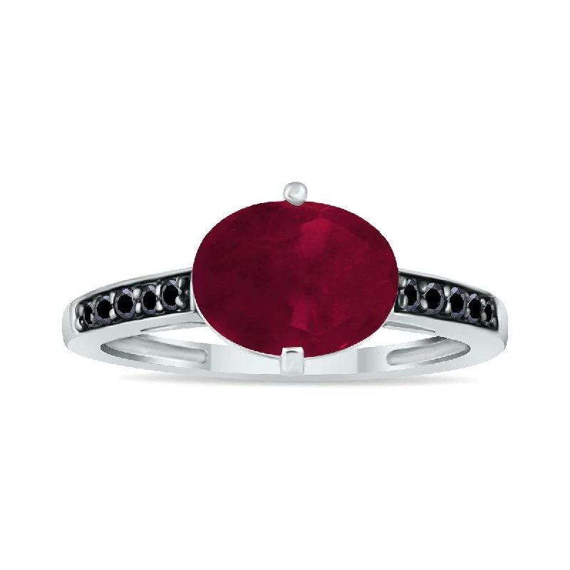 Marquee Jewels Ruby and Black Diamond Ring in 10K White Gold