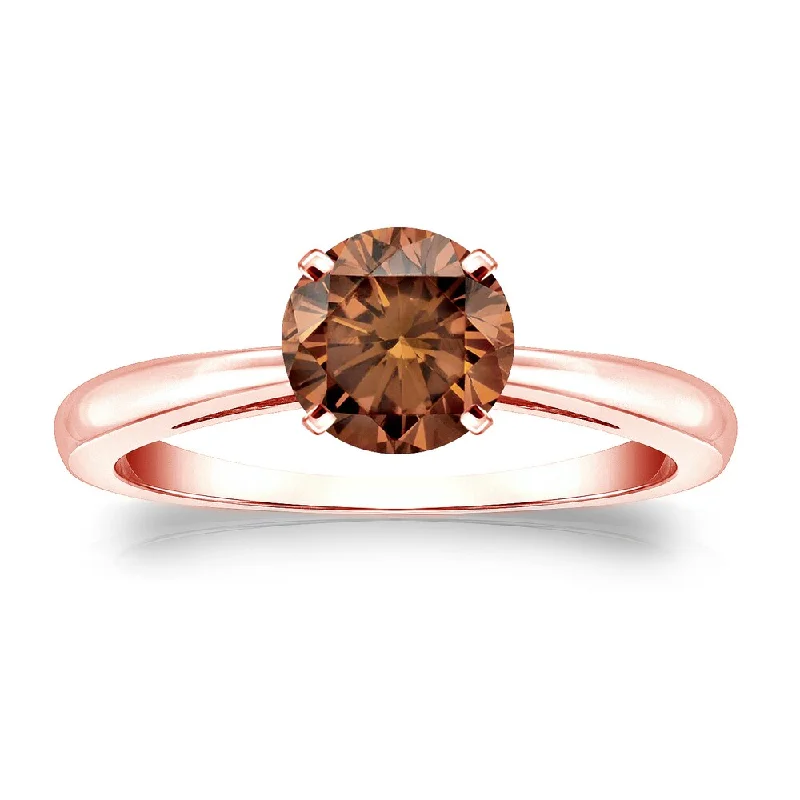 Auriya 3/4cttw Round Solitaire Brown Diamond Ring 14k Gold