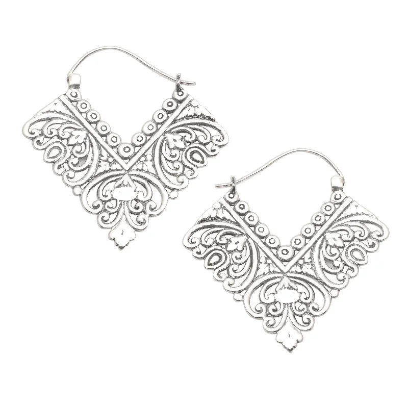 Novica Handmade Rhapsody In V Sterling Silver Hoop Earrings