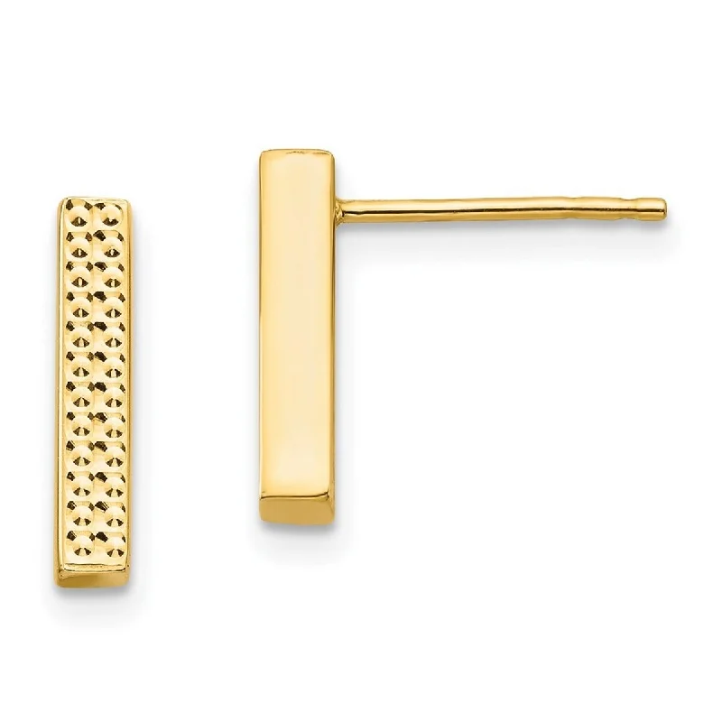 Curata 14k Textured Bar Post Earrings - 12.7x2.55mm Wide