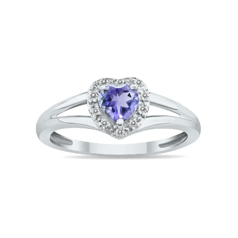 Marquee Jewels Heart Shape Tanzanite and Diamond Ring in 10K White Gold