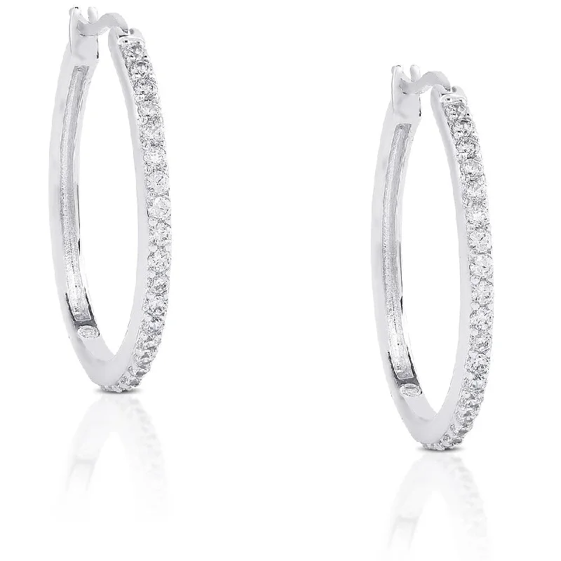 Dolce Giavonna Silver Overlay Cubic Zirconia Hoop Earrings