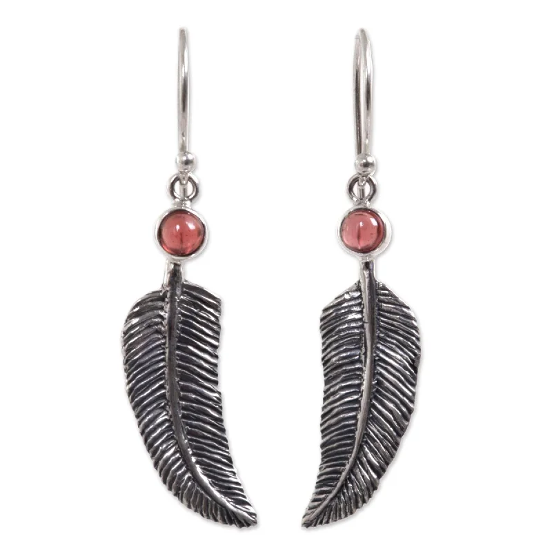 NOVICA Handmade Sterling Silver 'Light As a Feather' Garnet Earrings (Indonesia)