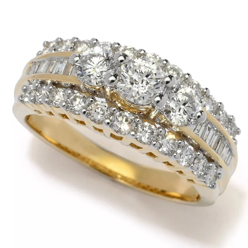 14K Gold Polished 1.50ctw Round & Baguette Diamond Ring - Size 7