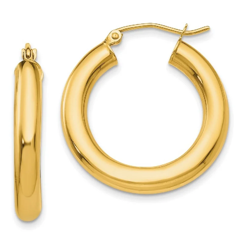 Curata 14k Yellow Gold Polished 4mm X 25mm Tube Hoop Earrings