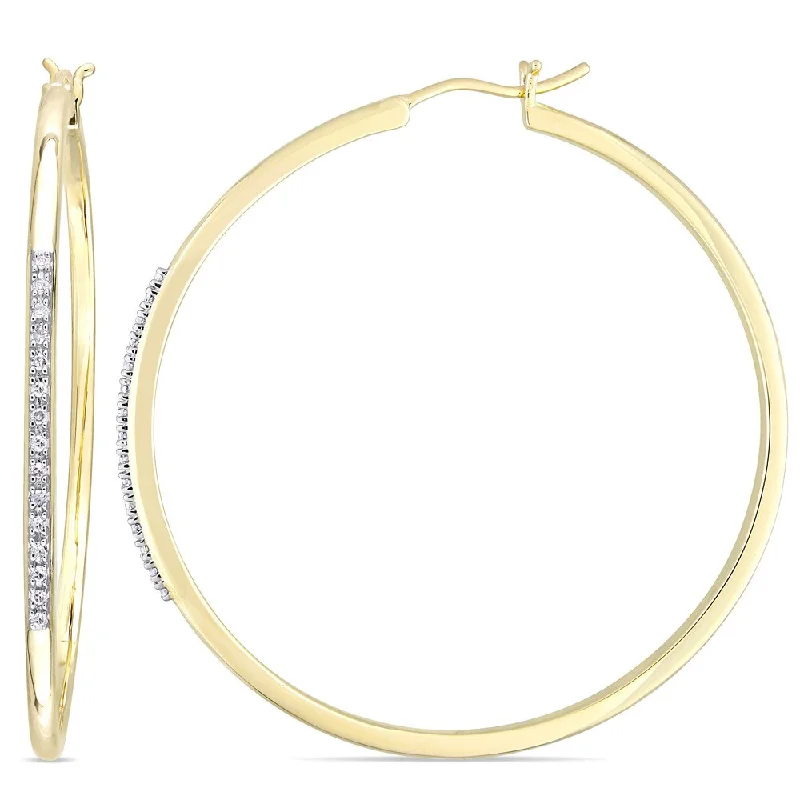 Miadora Yellow Plated Sterling Silver 1/6ct TDW Diamond Hoop Earrings - White