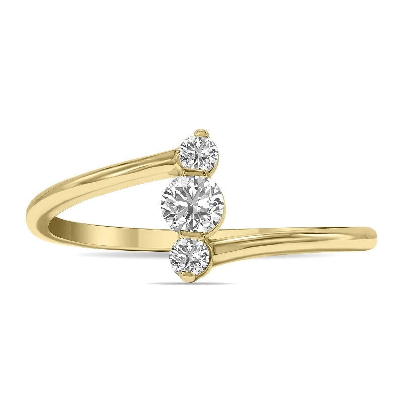 Marquee 1/4 CTW Vertical Three Stone Lab Grown Diamond Ring in 10K Yellow Gold (F-G Color, VS1- VS2 Clarity)