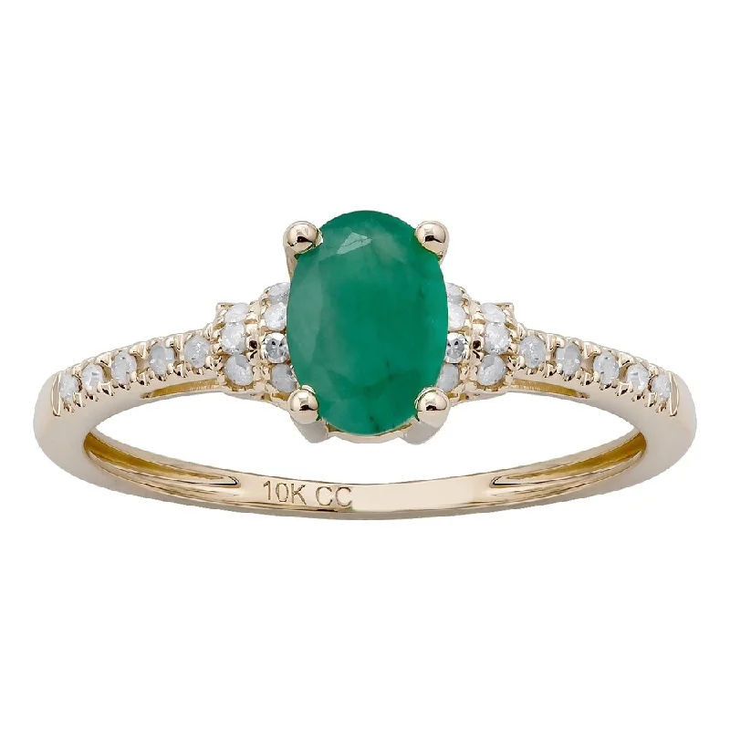 Viducci 10k Yellow Gold Oval Emerald and 1/8ct Diamond Ring (G-H, I1-I2)