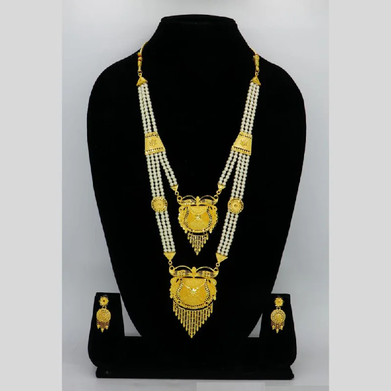 Mahavir Dye Gold Pearl Long Necklace Set