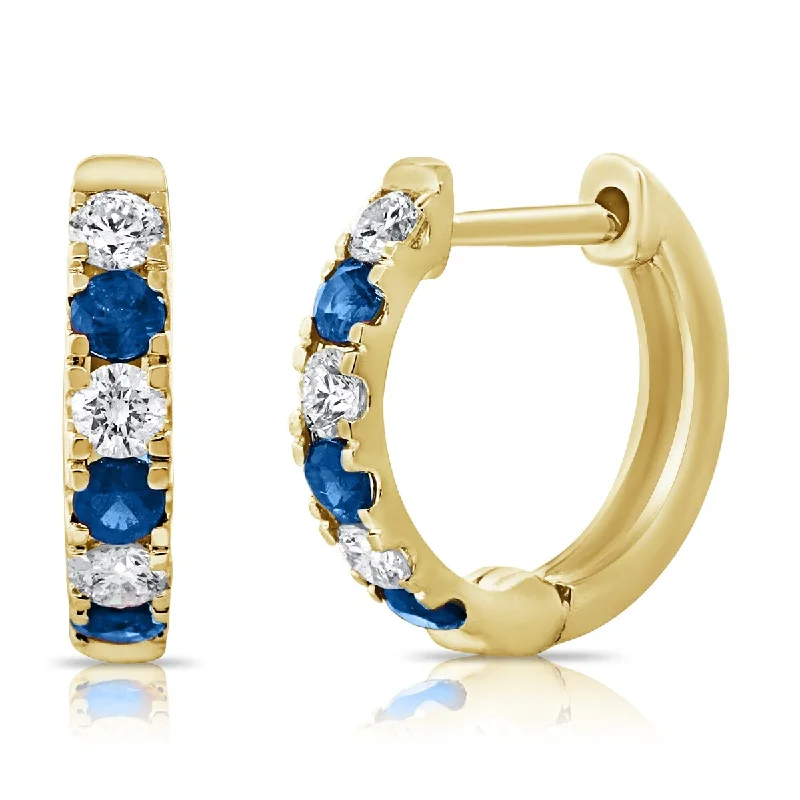 Joelle Sapphire & Diamond Alternating Huggie Hoop Earrings 14K Gold