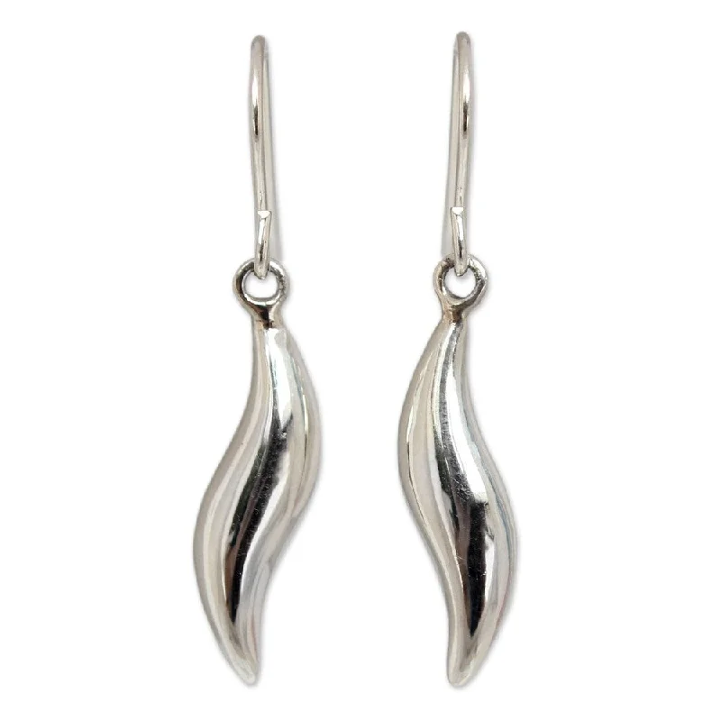 Handmade Sterling Silver Sea Current Earrings (Thailand) - 1.4L*0.3W