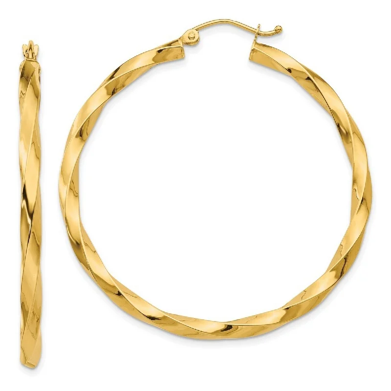 Curata 14k Yellow Gold Polished 45x 3mm Twisted Hoop Earrings