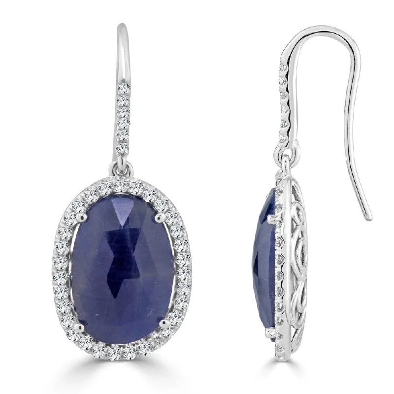 Auriya Fancy 15ct Blue Sapphire Oval and 1 1/10ctw Halo Diamond Earrings by Auriya