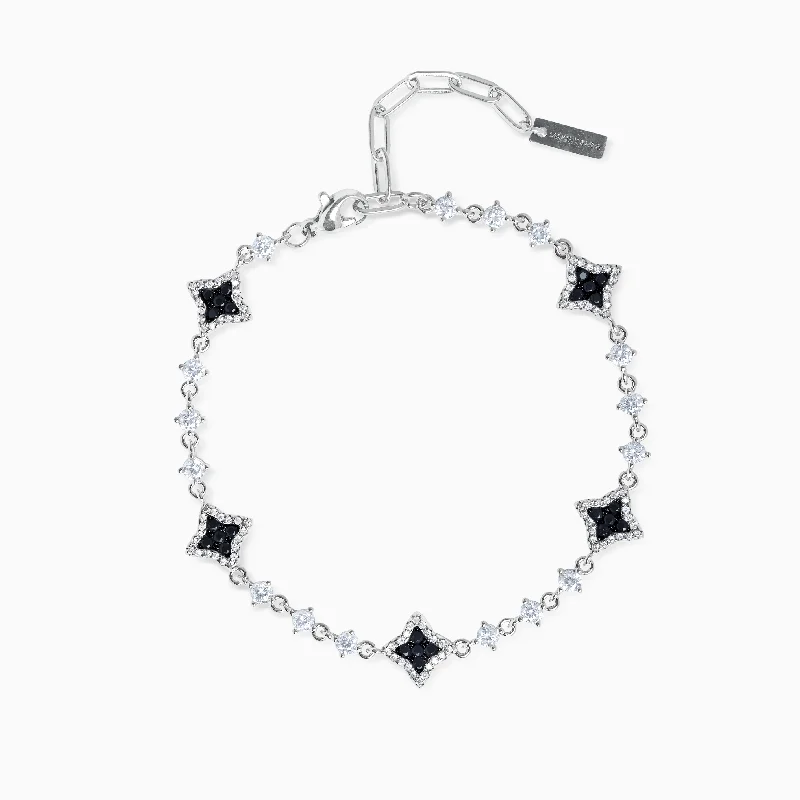 Bracelet Flower Tennis Argenté - Pierres noires