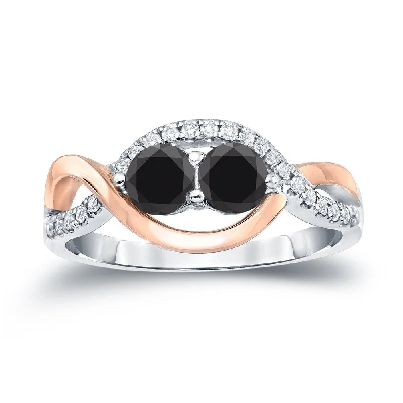 14k Two-Tone Rose Gold 1ct TDW Infinity 2-Stone Black Diamond Ring by Auriya