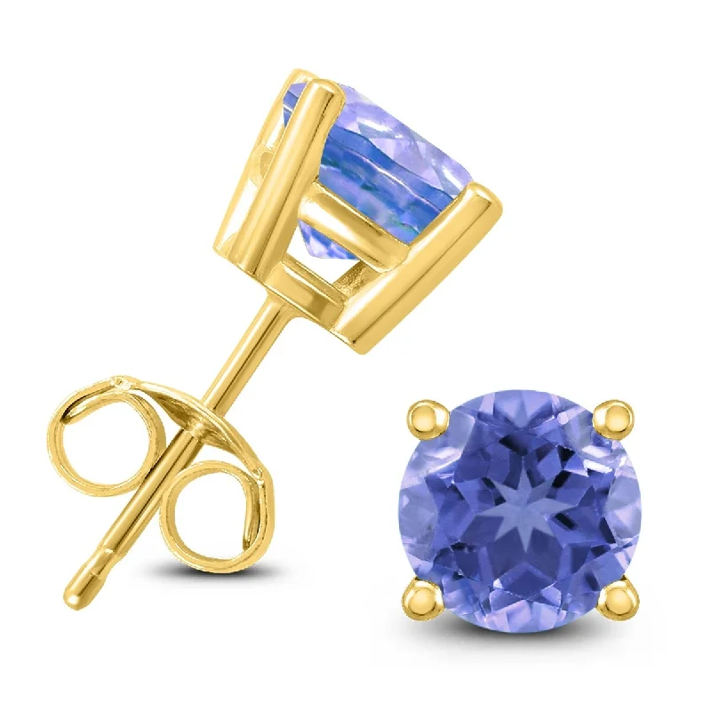 Marquee 14K Yellow Gold 5MM Round Tanzanite Earrings