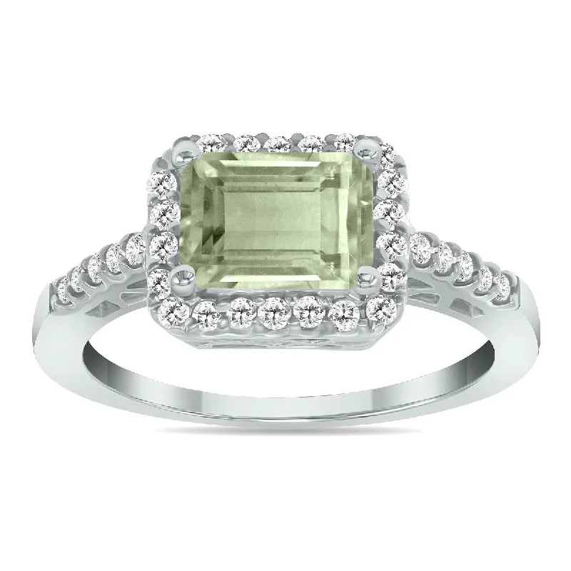 Marquee Jewels 2 1/2 Carat TW Emerald Cut Green Amethyst Diamond Ring in 10K White Gold