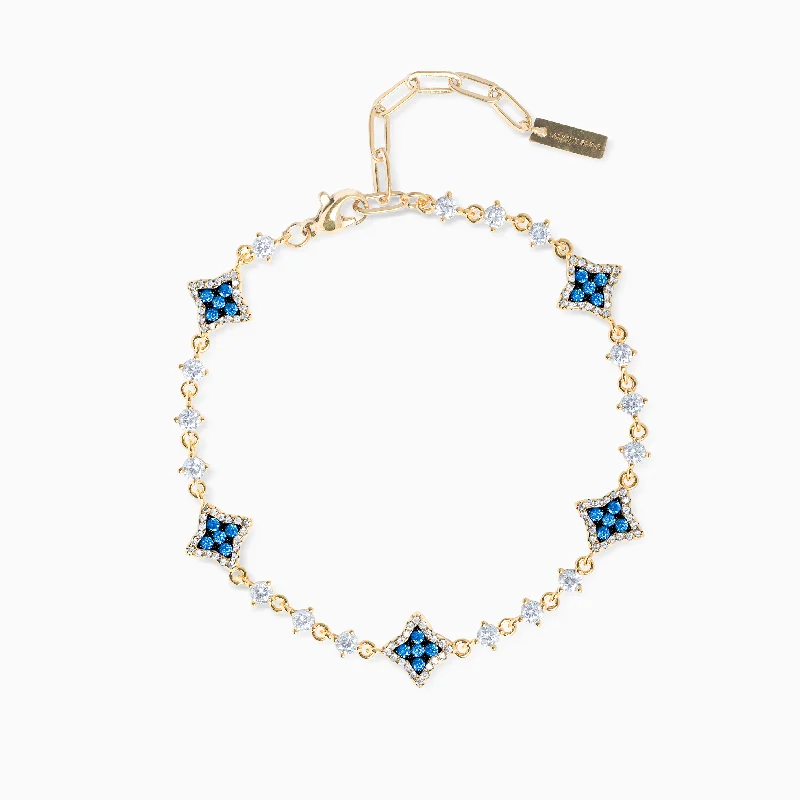 Bracelet Flower Tennis Doré - Pierres bleues