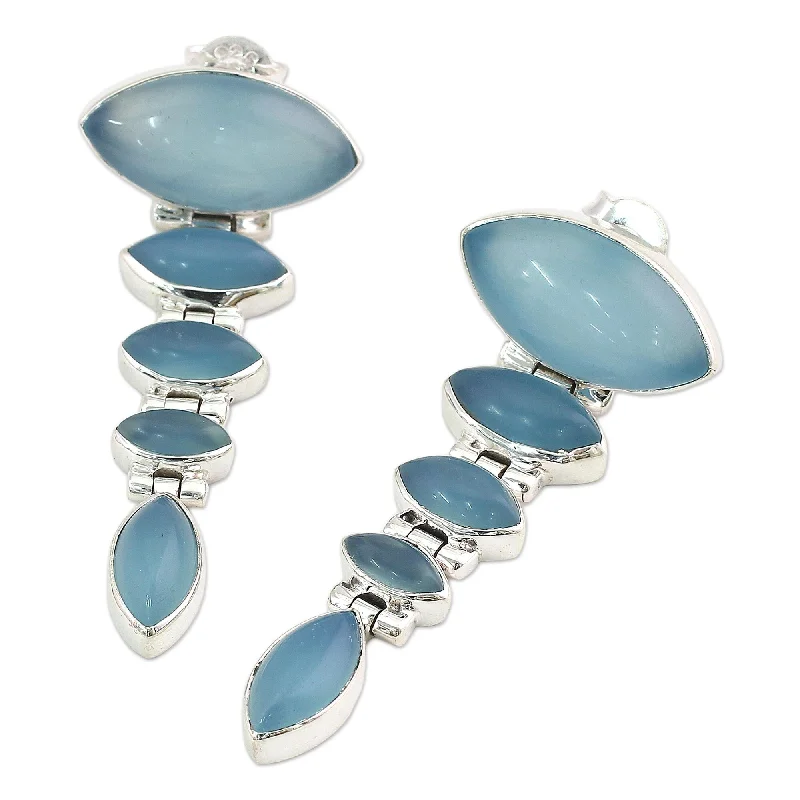 Handmade Sterling Silver India Blue Chalcedony Dangle Earrings (India)