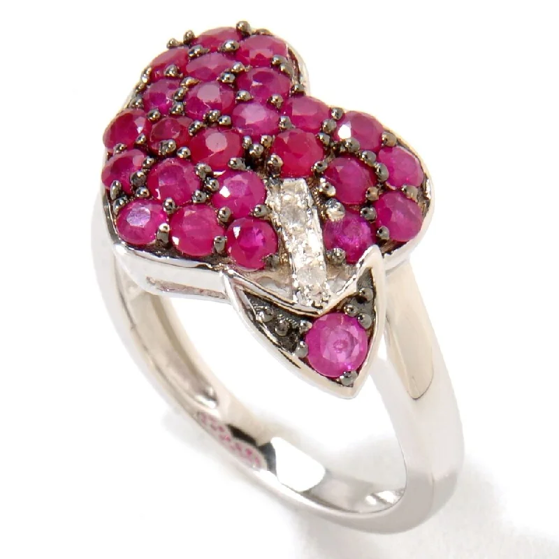 925 Sterling Silver Ruby and Diamond Ring