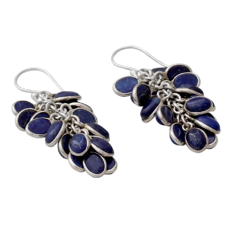 Lapis Lazuli Cluster Earrings, 'Blue Intuition' (India)