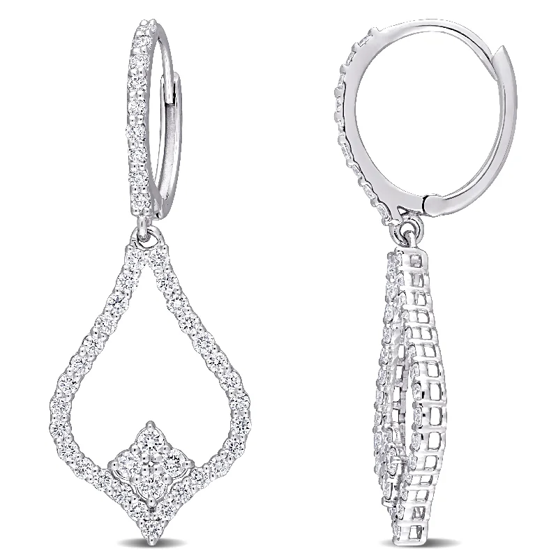 Miadora 18k White Gold 5/8ct TDW Diamond Open Hoop Clustered Leverback Drop Earrings