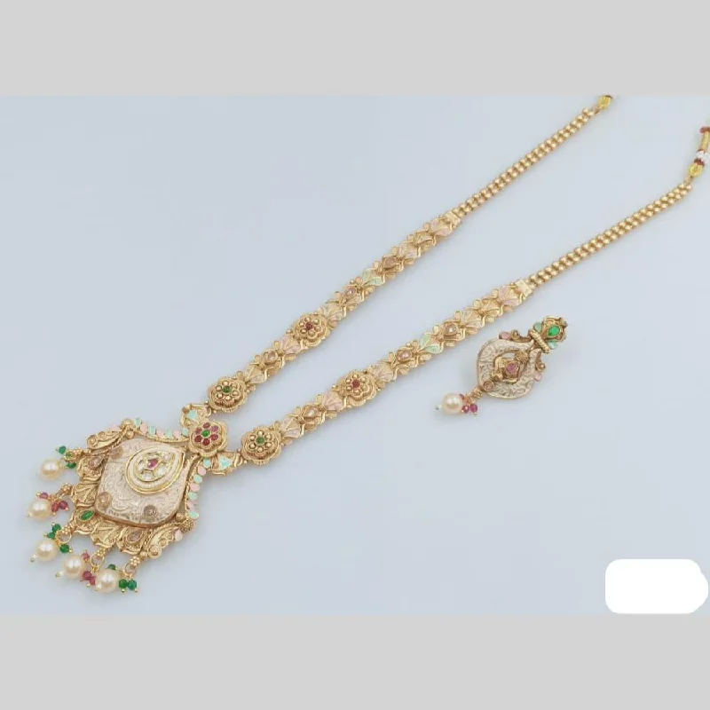 Rani Sati Jewels Gold Plated Kundan Stone And Meenakari Long Necklace Set