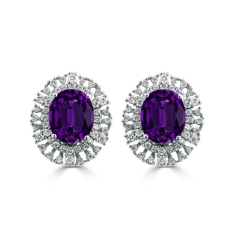 Auriya 4 5/8ct Fancy Oval-cut Purple Amethyst Halo Diamond Earrings 1 1/10cttw 18K Gold