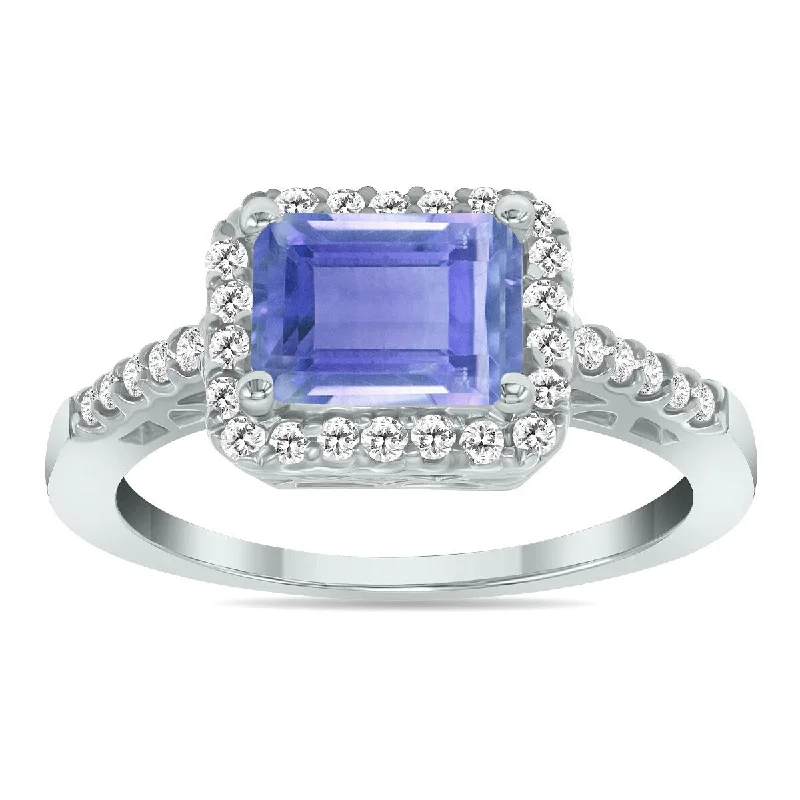 Marquee Jewels 2 1/2 Carat TW Emerald Cut Tanzanite Diamond Ring in 10K White Gold