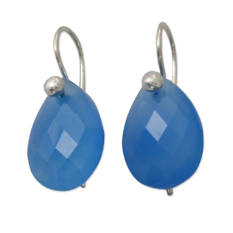 Handmade Sterling Silver 'Halcyon Days' Chalcedony Earrings (India)