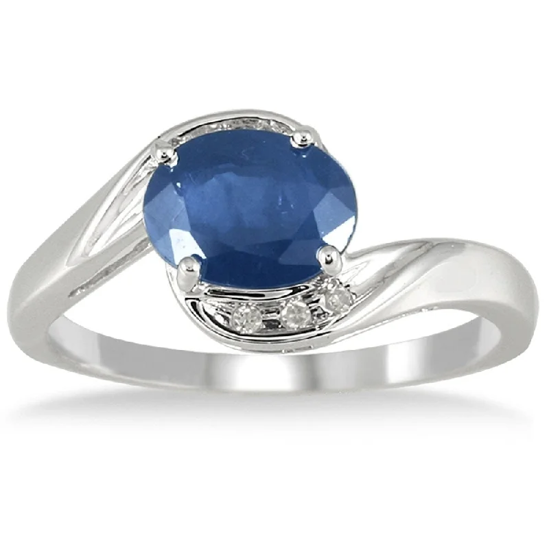 1.70 Carat Oval Cabochon Sapphire and Diamond Ring in 10K White Gold