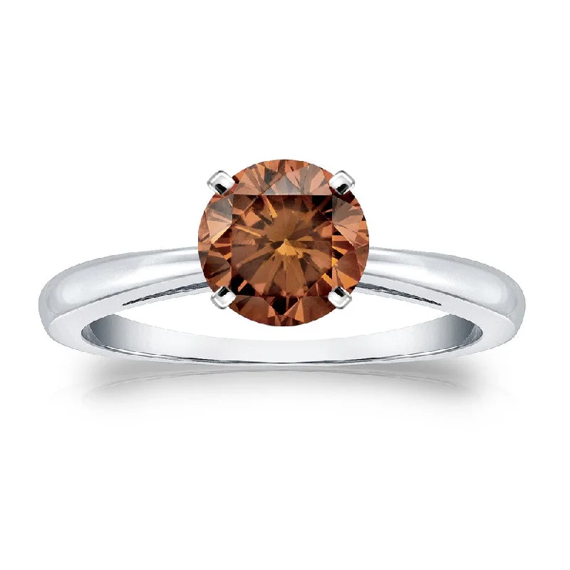 Auriya 1cttw Round Solitaire Brown Diamond Ring 14k Gold