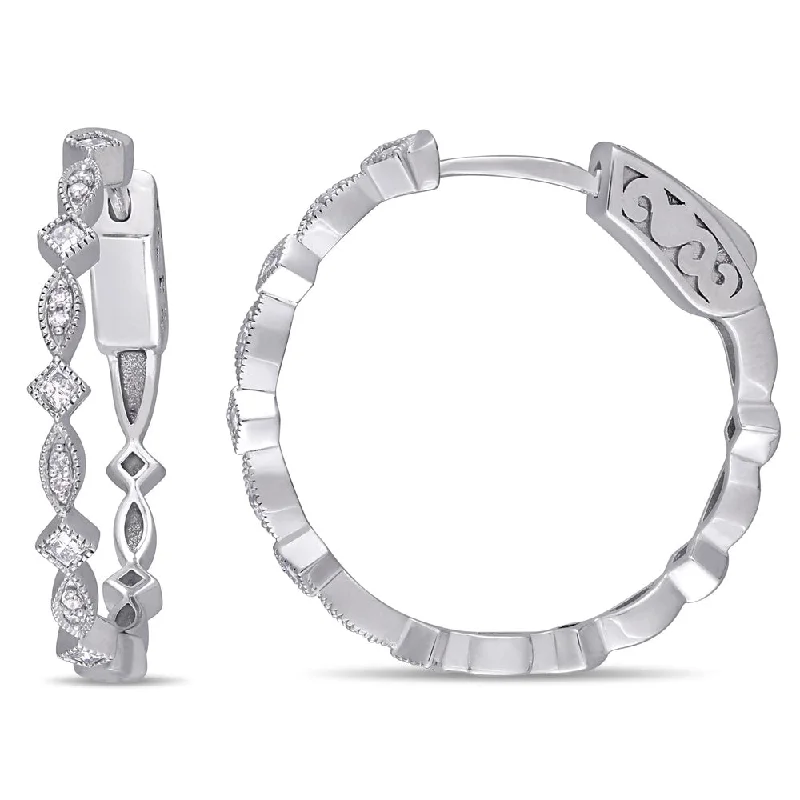 Miadora 10k White Gold 1/4ct TDW Round and Princess-Cut Diamond Infinity Hoop Earrings