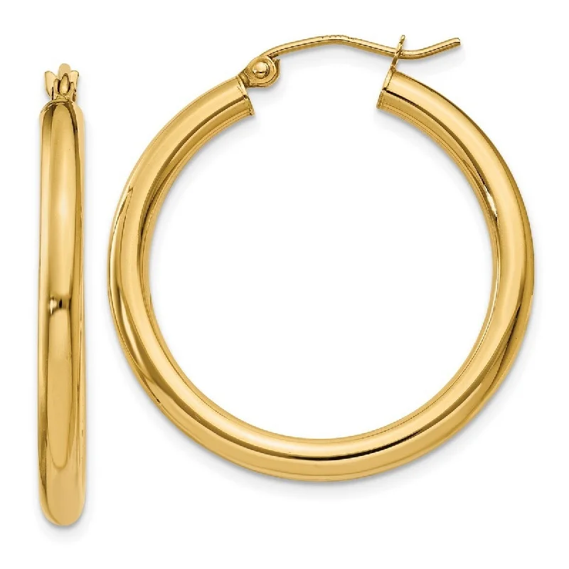 Curata 14k Yellow Gold Polished 3x30mm Round Classic Hoop Earrings