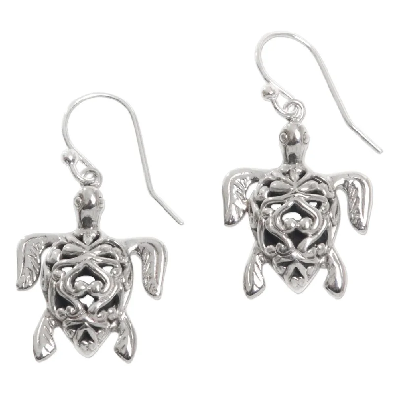 Handmade Sterling Silver 'Radiant Turtles' Earrings (Indonesia) - 1.3*0.7