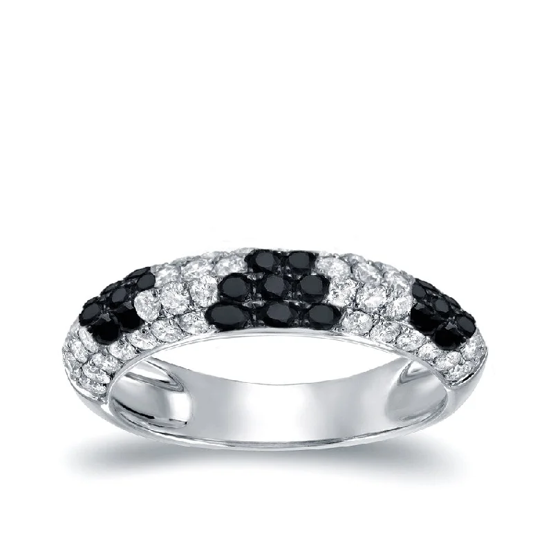 Auriya Multi-Row Pave Black and White Diamond Ring 3/4ct TDW 14k White Gold