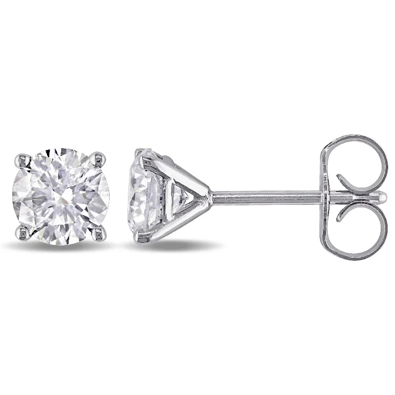 Miadora 1 1/10ct TDW Certified Diamond Solitaire Stud Earrings in 14k White Gold (IGI)