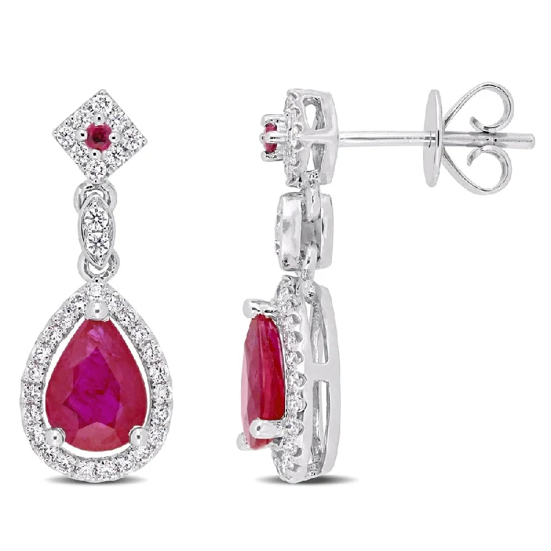 Miadora 14k White Gold Ruby 1/3ct TDW Diamond Drop Earrings