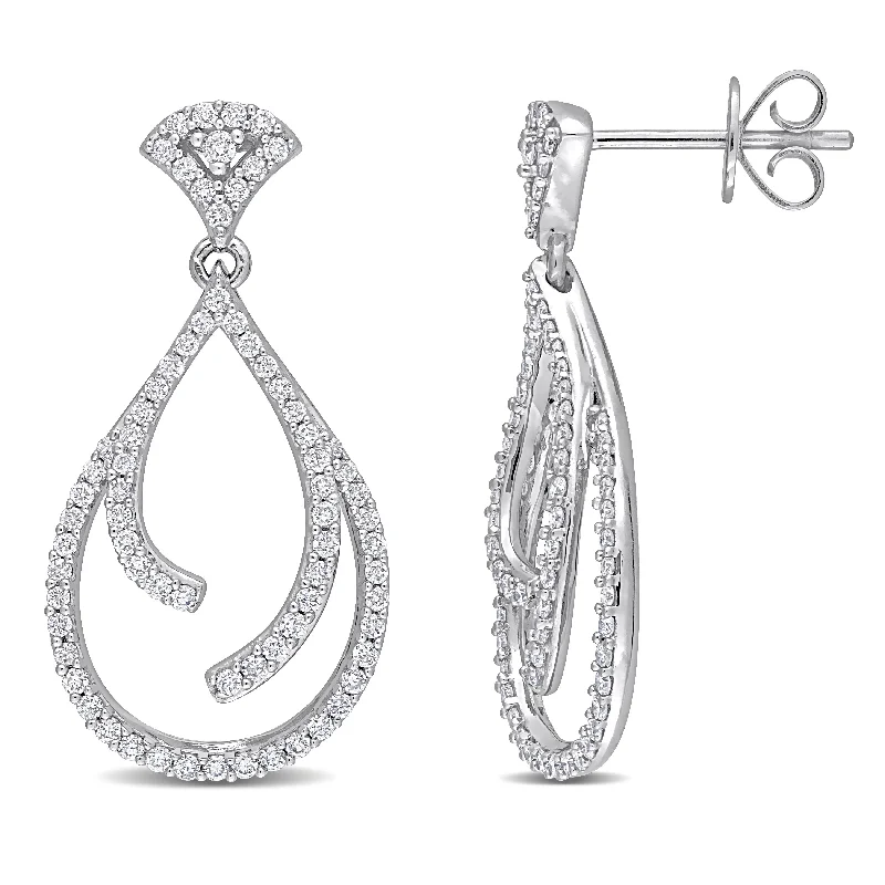 Miadora 5/8ct TDW Diamond Teardrop Dangle Earrings in 14k White Gold