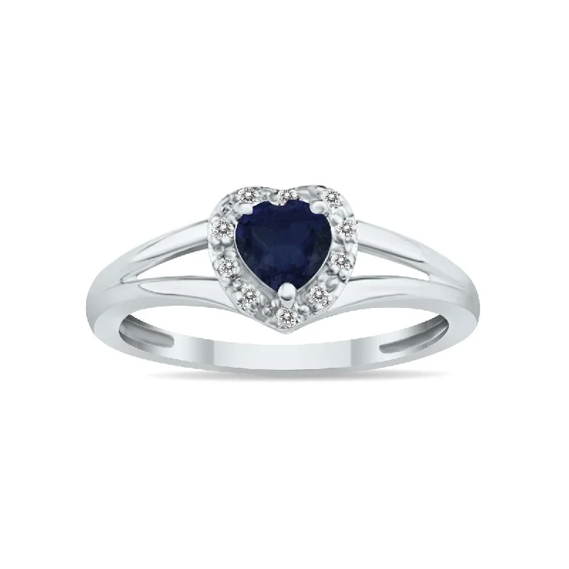 Marquee Jewels Heart Shape Sapphire and Diamond Ring in 10K White Gold