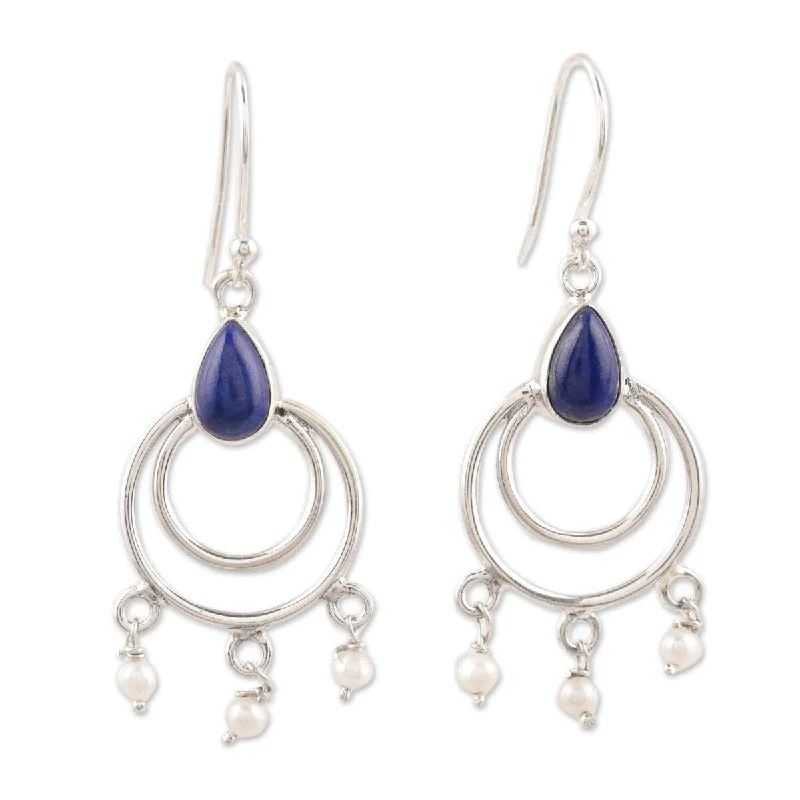 NOVICA Royal Aesthetic, Lapis lazuli and cultured pearl dangle earrings - 1.8*0.6