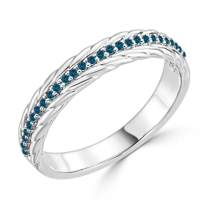 Auriya 1/6cttw Stackable Rope Style Blue Diamond Ring 10K Gold