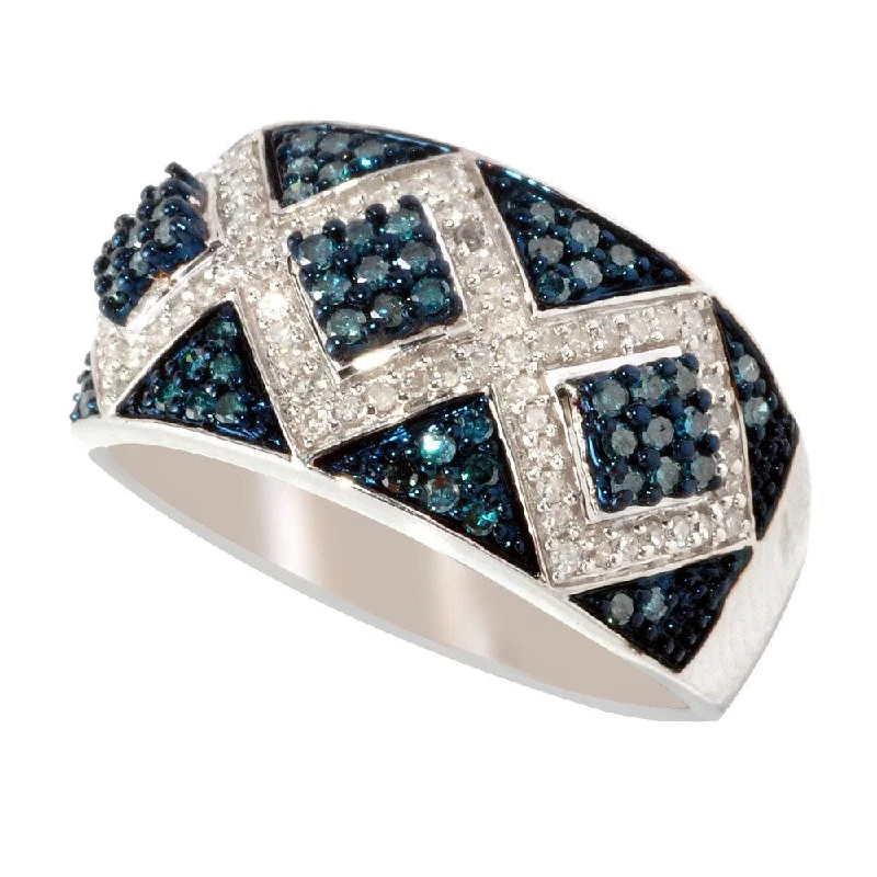 Sterling Silver 1/2ct TDW Blue/ White Pave Diamond Ring (H1,I2-I3)