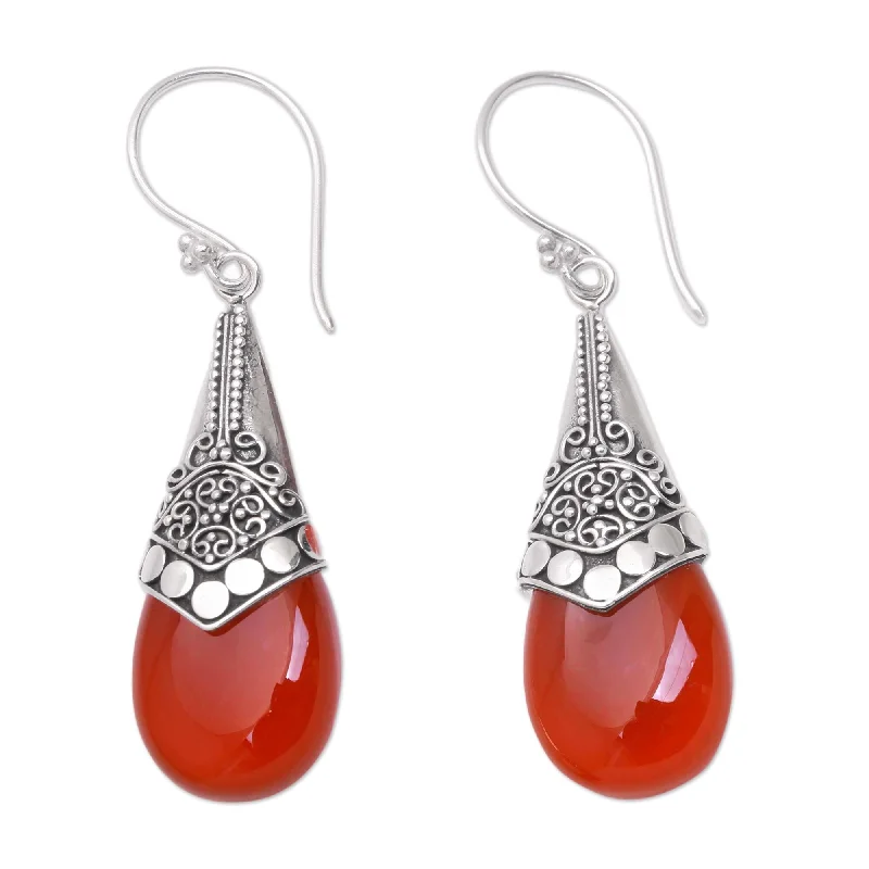 Sterling Silver 'Puncak Jaya in Red' Chalcedony Earrings (Indonesia) - 1.9*0.5