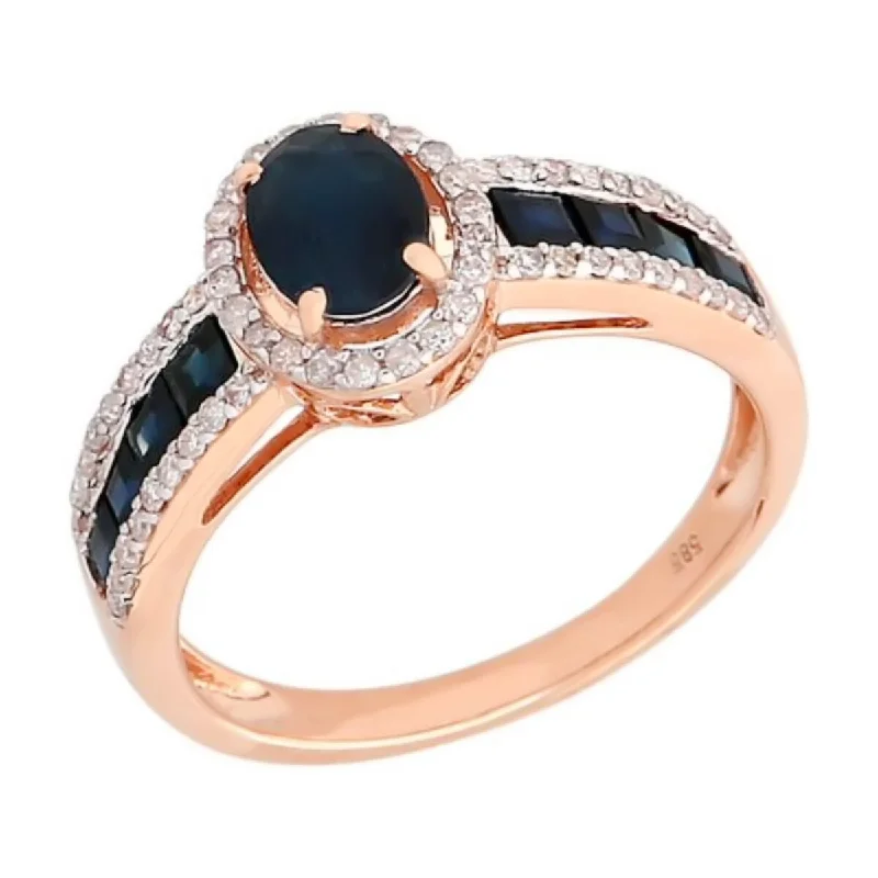 14K Gold Blue Sapphire and Diamond Ring