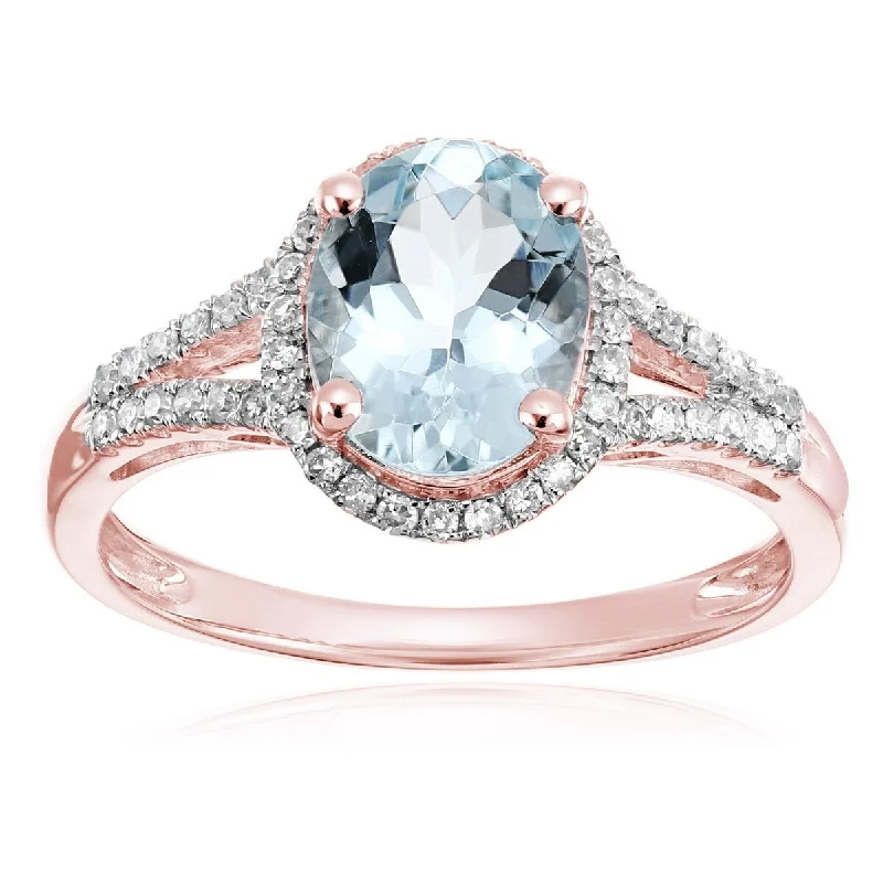 10Kt Rose Gold Aquamarine and Diamond Ring