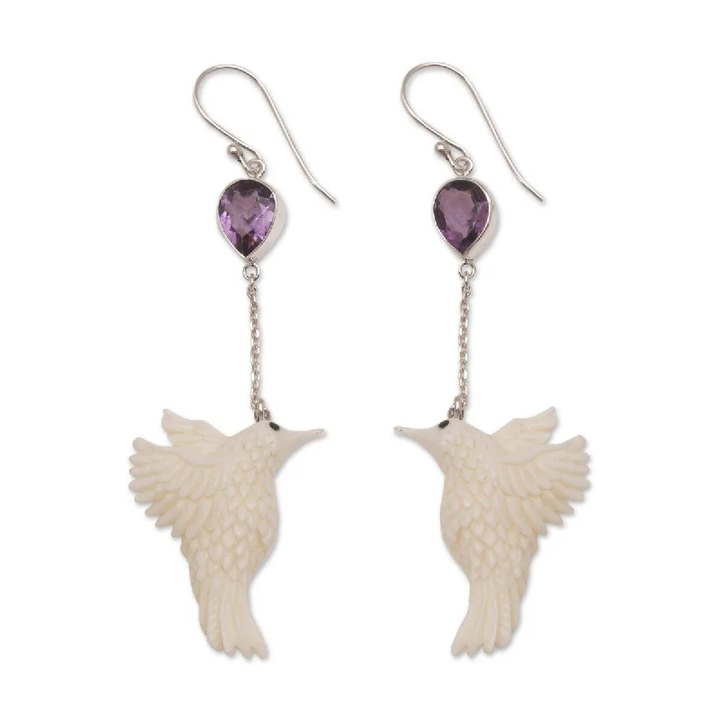 NOVICA Dancing Hummingbirds, Amethyst dangle earrings - 2.9*0.9