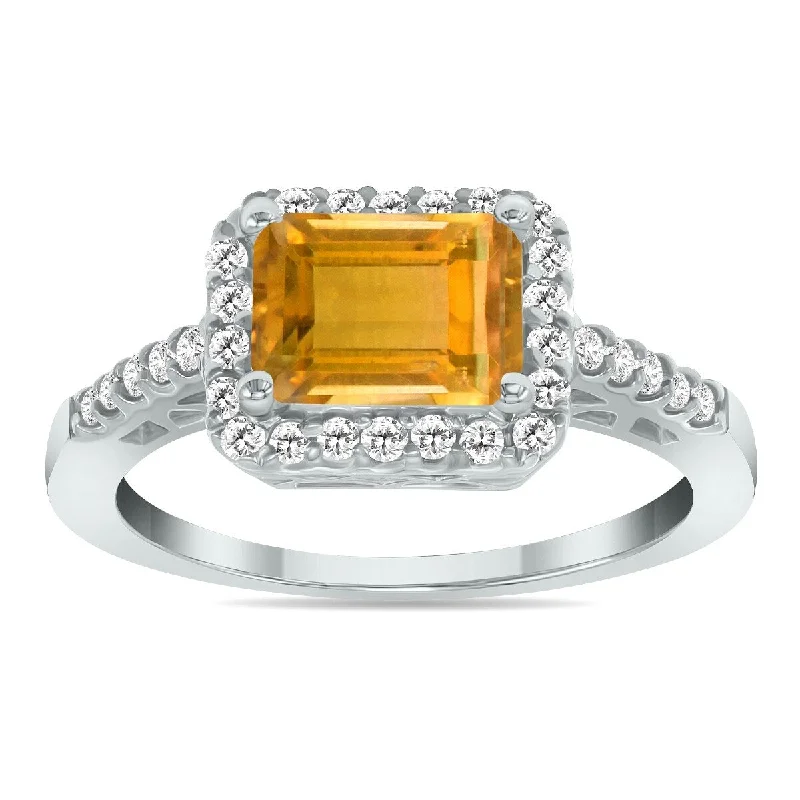 Marquee Jewels 2 1/2 Carat TW Emerald Cut Citrine Diamond Ring in 10K White Gold