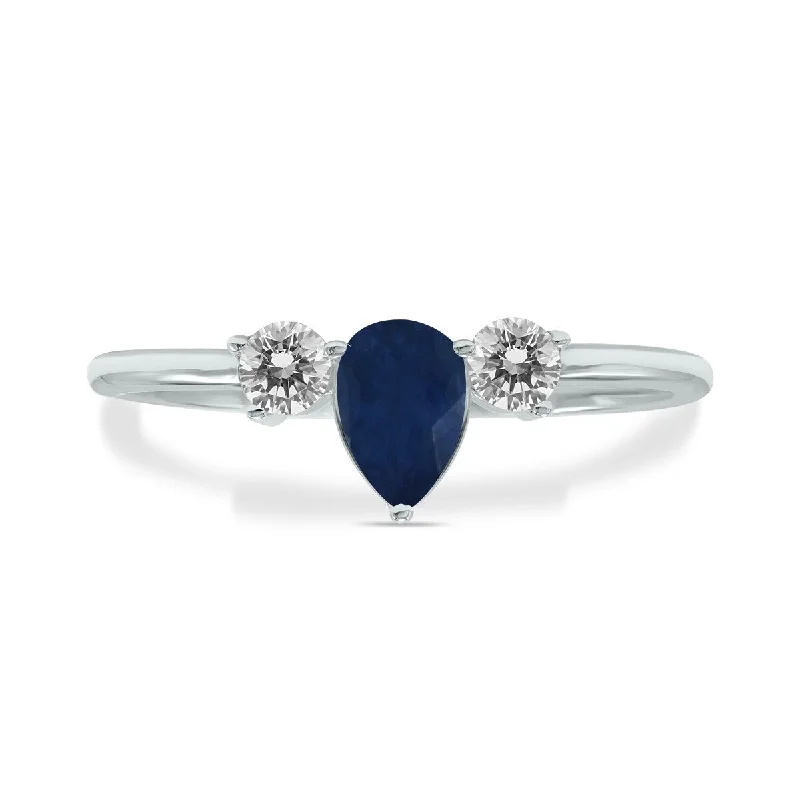 Marquee Jewels 1/2 Carat TW Pear Shape Sapphire and Diamond Ring in 10K White Gold